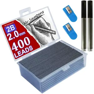 2B Automatic Pencil Lead Set, 1 Set Including 250pcs/400pcs Pencil Lead & 2 Counts Tubes & 2 Counts Pencil Sharpener & 1 Count Clear Box, Stationery Supplies for Home School Dormitory Office