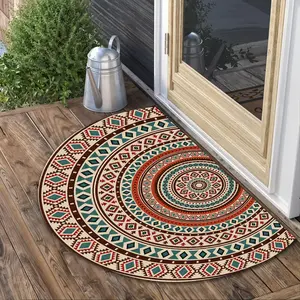 1Pc Bohemian Print Semi-Circular Mat, Washable Rugs, For Entrance Door, Bathroom, Living Room, Laundry Room, Home Decor And Accessories, Soft, Non-Slip, Easy To Clean And Maintain, Gifts For Friends, Birthday Gifts, Holiday Gifts,Christmas Home Decor,Than