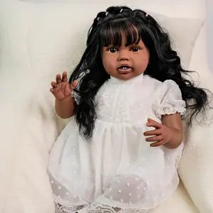 24inch Lifelike Reborn Toddler Baby Dolls Girls Black Cloth Body Realistic African American Newborn Baby Doll