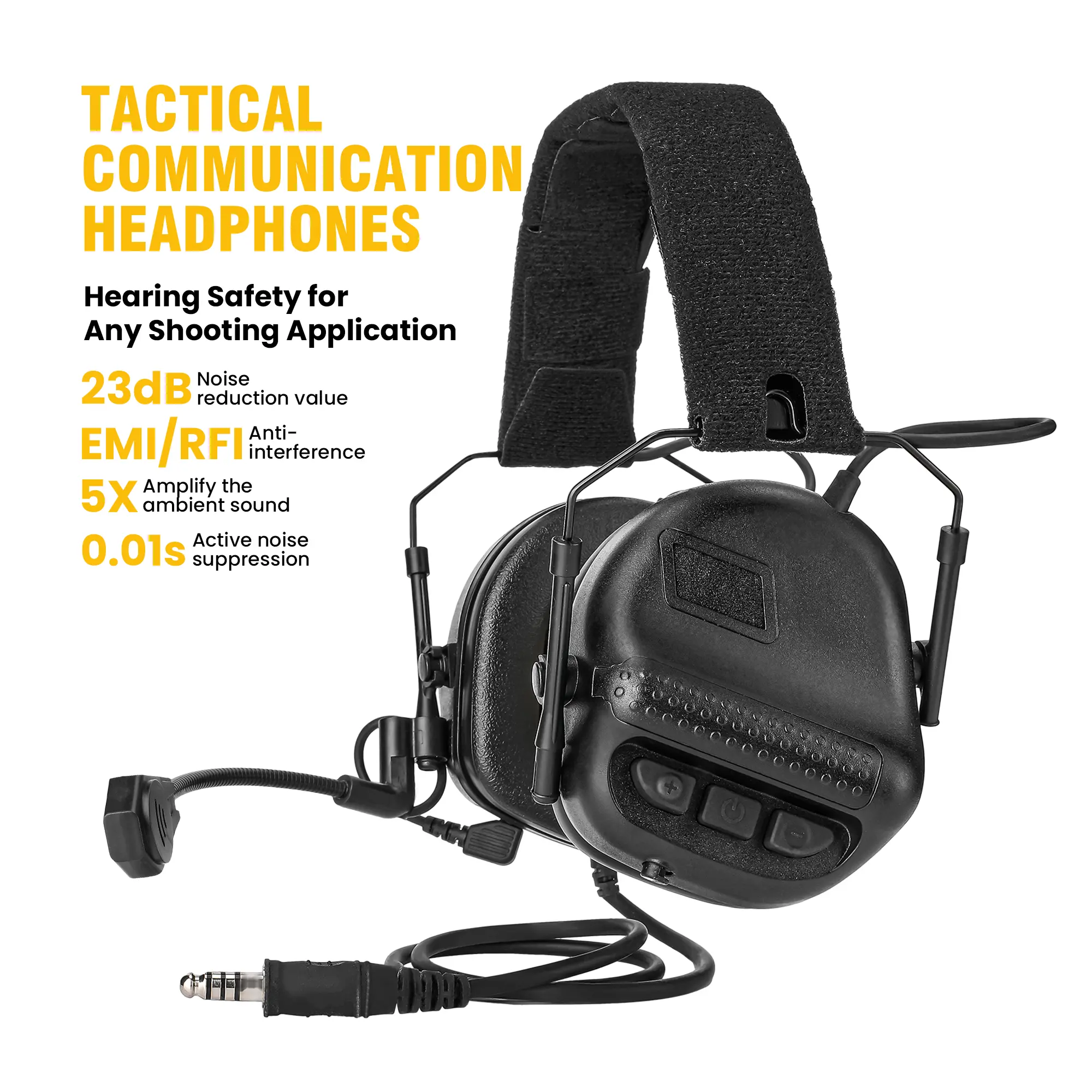 ARM NEXT Tactical ABS Headset with Sound Pickup, Electronic Ear Protectors with 22dB NRR Noise Canceling & PTT Mic for Shooting