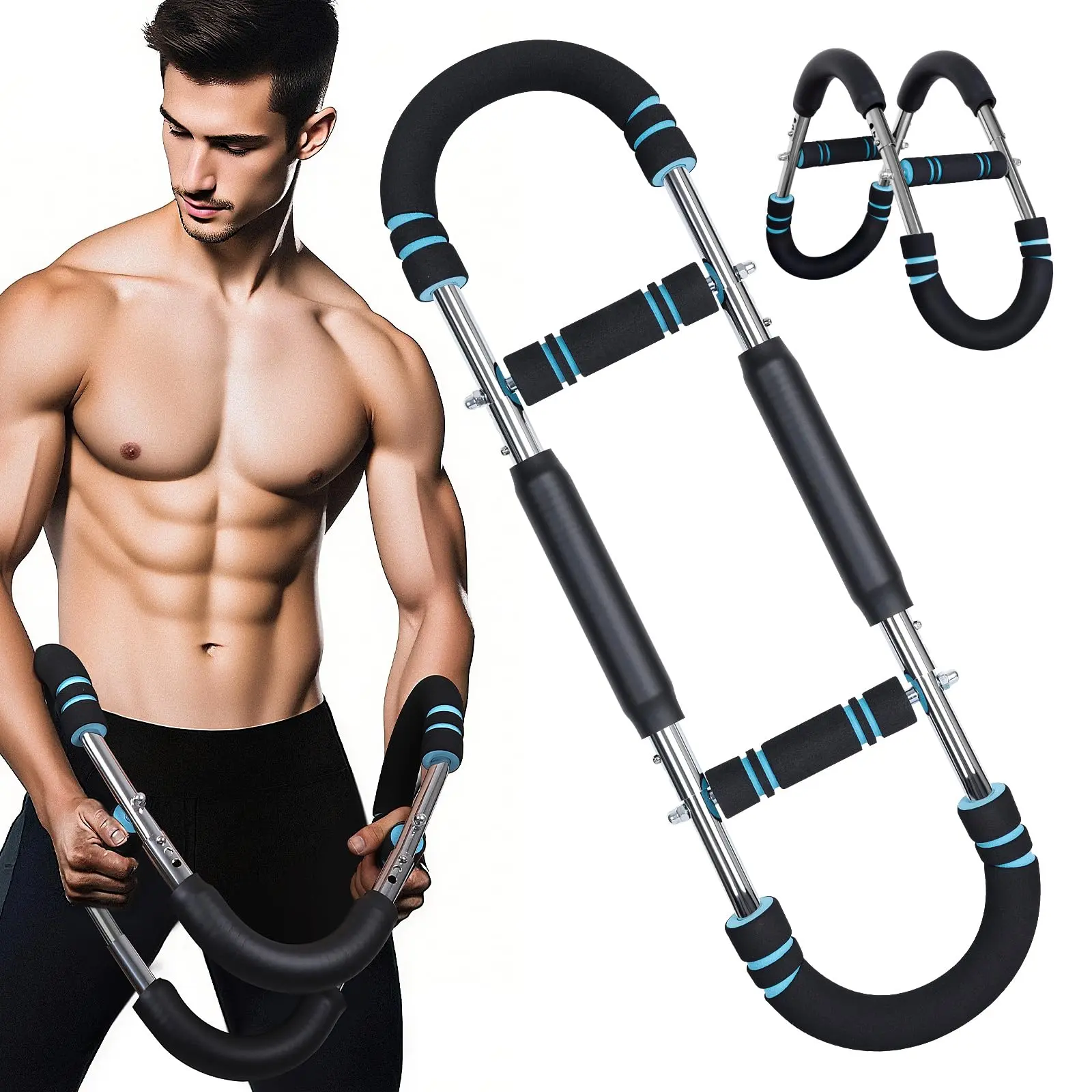 Adjustable Power Twister Arm Trainer with 60-100lb Resistance - Upper Body Exercise Bar for Chest, Biceps, and Shoulder Strength Training, Home Fitness Workout Accessory, Fitness Workout Accessories