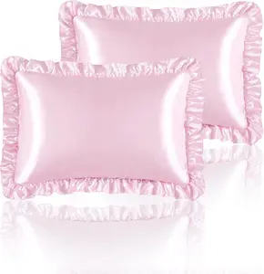 Silky Satin Ruffled Pillow Cases for Hair and Skin,Pink Silk Pillowcases Standard Set of 2 with Envelope Closure Princess Room Decoration