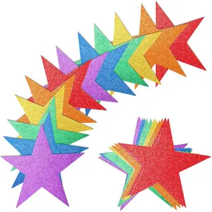 80 Pieces 6 Inches Rainbow Glitter Stars Cutouts Double Printed Paper Star Decorations for Movie Night Bulletin Board Classroom Wall Graduation Party and Other Party Decorations