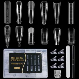 Dual Nail Forms Kit 288Pcs Polygel Nail Tips 12 Styles Poly Gel Nail Forms Reusable Stiletto Coffin French Acrylic Nail Extension Molds with Accessories - for Beginners