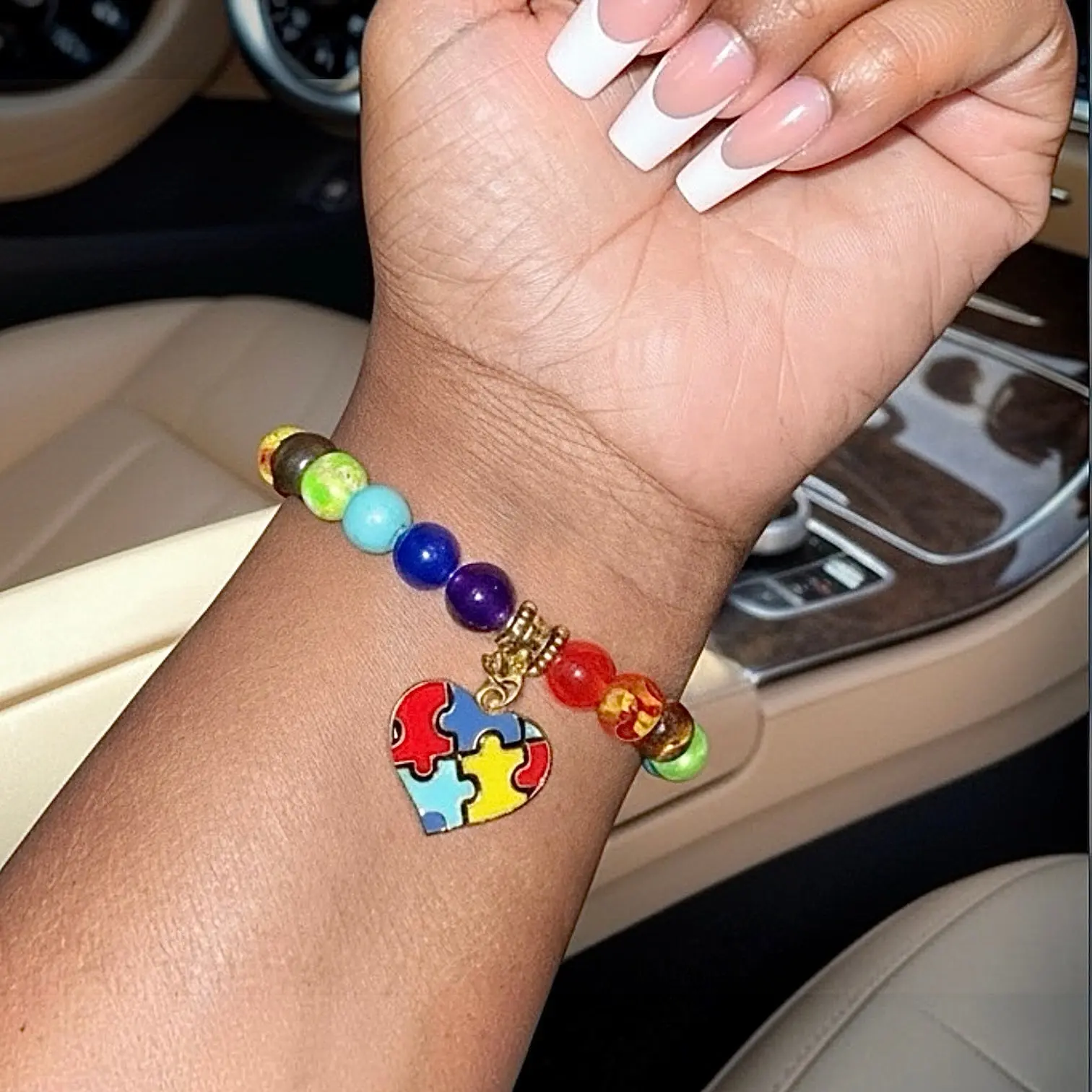 Autism Acceptance Puzzle Heart Beaded Bracelet | Stretch Bracelet | Neurodiversity Gift | Healthcare Worker Gift beautiful bracelet aluminum jewelry