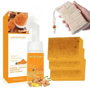 Turmeric Cleansing Mousse & Soap Set, 1 Count Facial Cleanser & 1 Count Turmeric Soap, Facial Skin Care Product for Women & Men, Turmeric Face Wash, Turmeric Facial Wash
