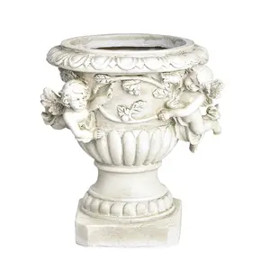 Sungmor European Style Decorative Cherub Angel Resin Craft Planter, Classic Urn Flowerpot - 7.8" Tall Antique White Container for Indoor/Outdoor Landscaping,summervibes