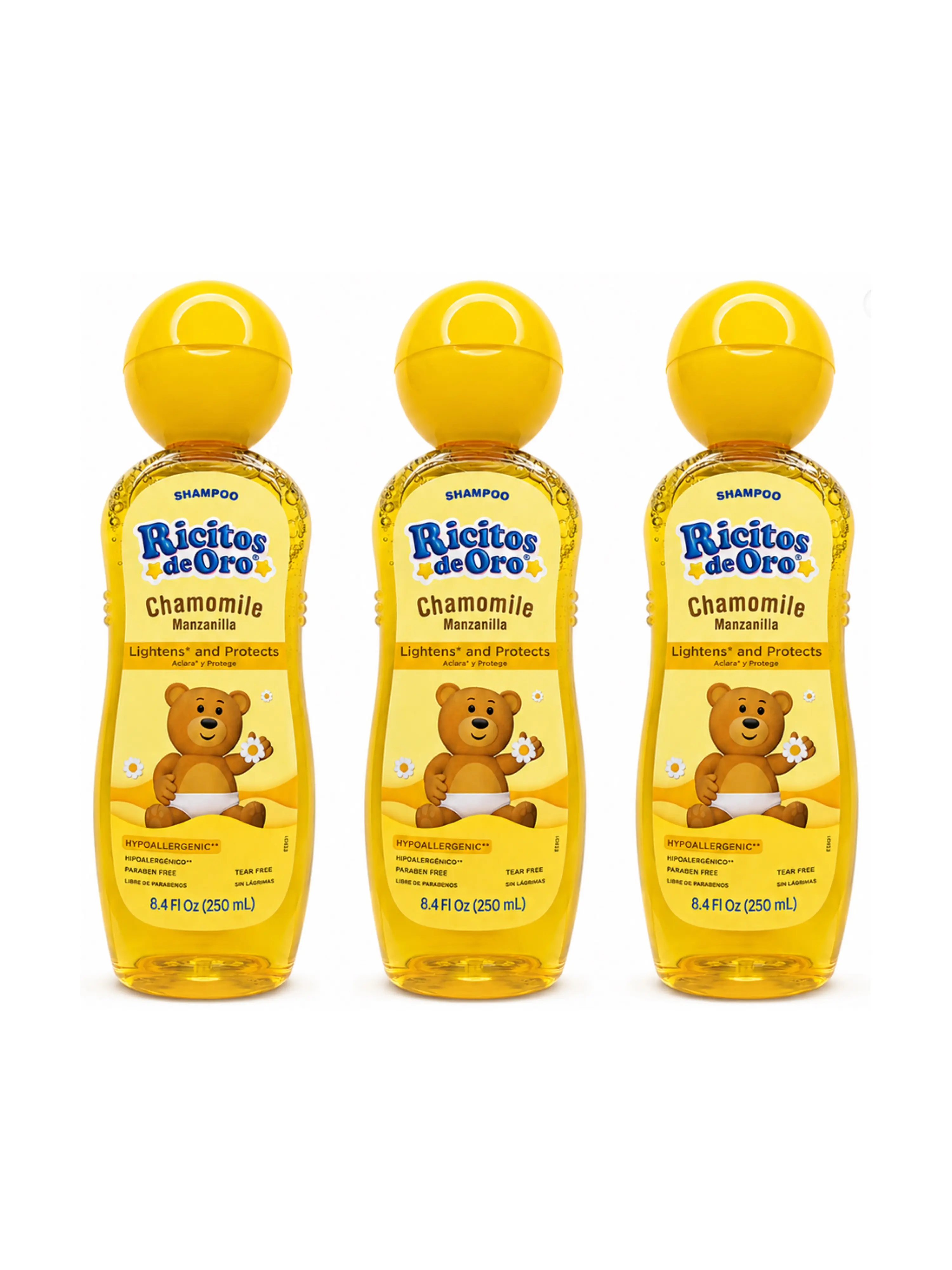 Shampoo de Manzanilla Paquete de 3 - Ricitos de Oro - Chamomile Shampoo 3pack Natural Lightening and Soft Conditioning for Hair Care - Safe for Daily Use