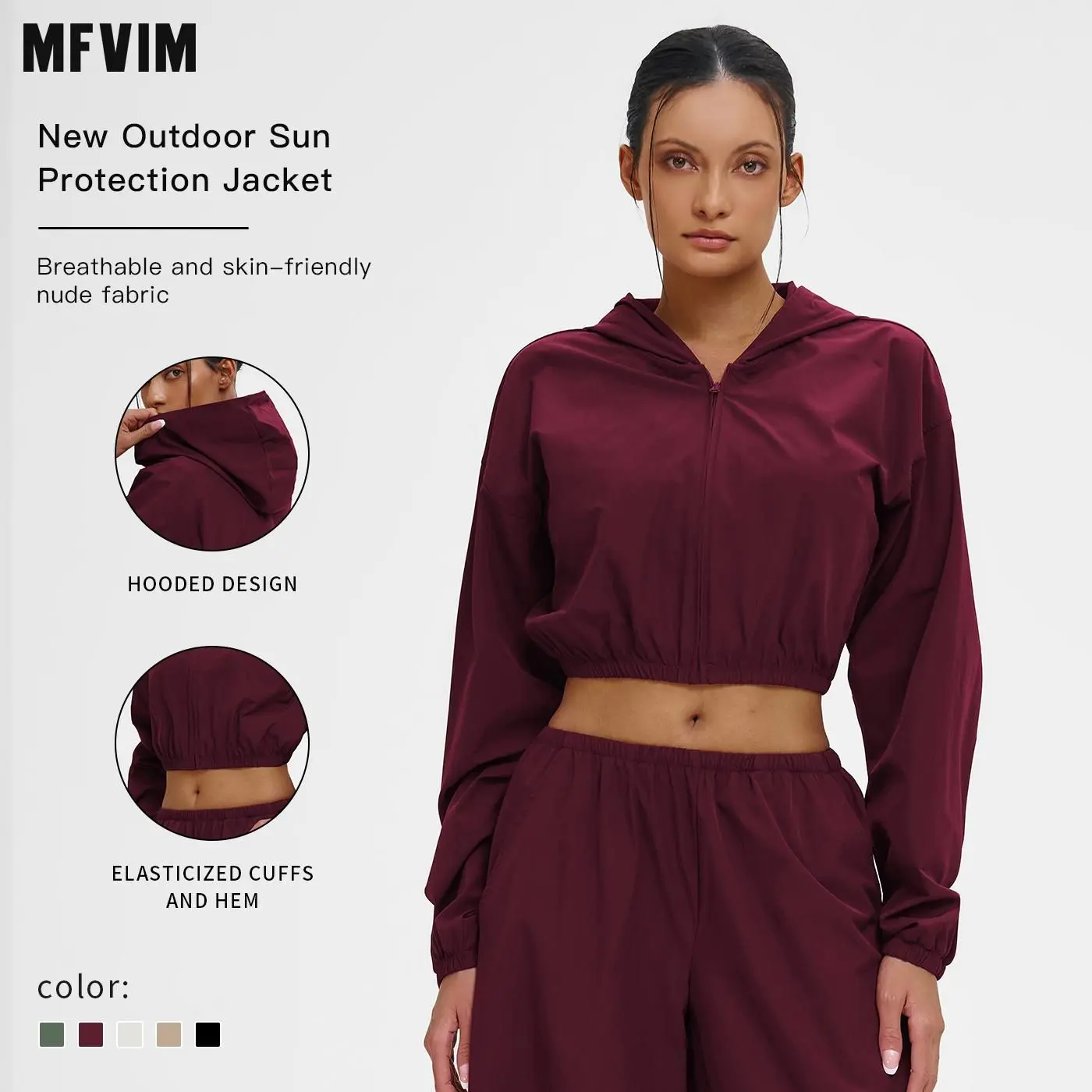 Women's Solid Zip-Up High Neck Sports Crop Jacket by MFVIM - Quick-Dry Sweat-Wicking Breathable Long-Sleeve Zip-Front Outerwear for Yoga, Gym, Tennis, Pickleball, Ladies' Activewear for All Seasons