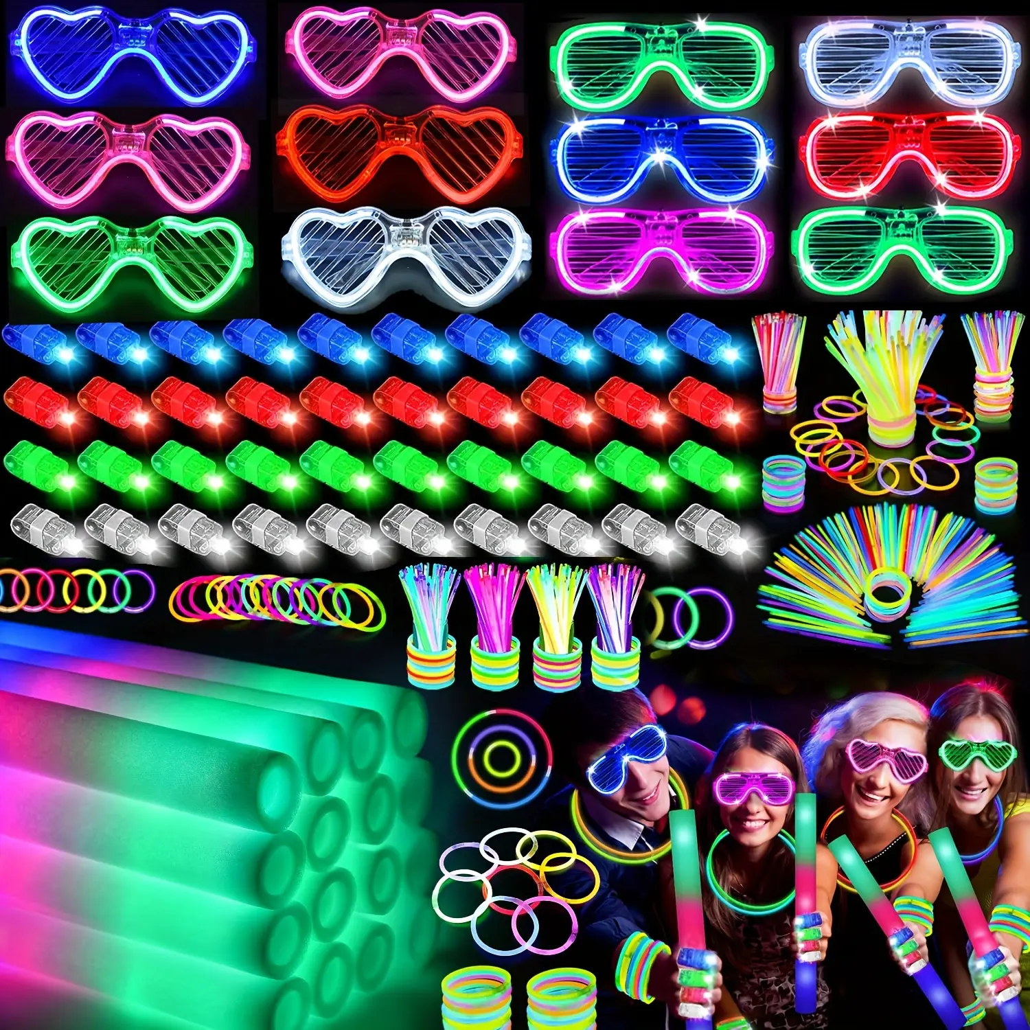 MICRENCY 168Pcs Festive Party Supplies Set - 40 Colorful Finger Lights, 12 LED Glasses, 40 Glow Sticks, 100 Luminous Sticks for Party Favors, Unique Birthday Gifts, Wedding Events summerwins