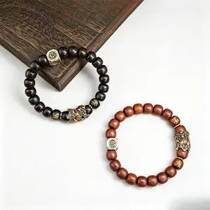 Longhushan Pixiu Fortune-Bringing Lightning-Hit Jujube Wood Bracelet - Daoist Protection Amulet Bangle for Male and Female Collectors,Cultural Items,Seal Carvings Enthusiasts