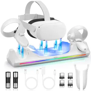HURRA Charging Dock for Meta Quest 2 VR Station with LED Indicators Magnetic Headset & Controller Charger 2 Batteries USB-C Cable Included