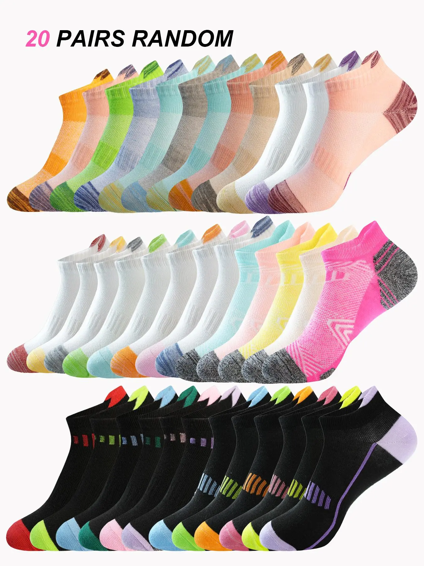 Women's Spring Summer Sport Socks, Sports Socks, Soft Cushioned Ankle Socks, Breathable Outdoor Running Casual Socks, 10/20 Pairs