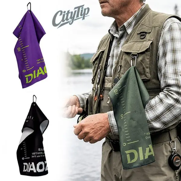 2 Pcs Fishing Towel with Fish Measuring Scale, Multifunctional Fishing Gear Towel with Clip Hook, Portable Quick Dry Hand Towel for Anglers, Lure Fishing Accessories, Fish Cleaning Towel for Bass Fishing, Camping, Hiking & Outdoor Activities