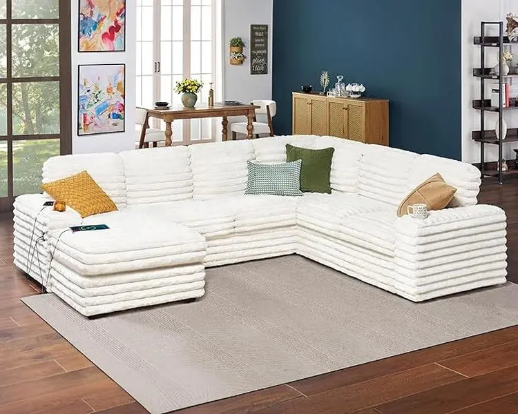 【Ships in 2 Boxes】[SummerSale] AMERLIFE 112 Inch Oversized Couch for Living Room, U Shaped Sofa with Storage Chaise, Sectional Sofa Seater with Type-C & USB Ports, Interior High-density Foam, Comfy & Durable, Modern Home Design
