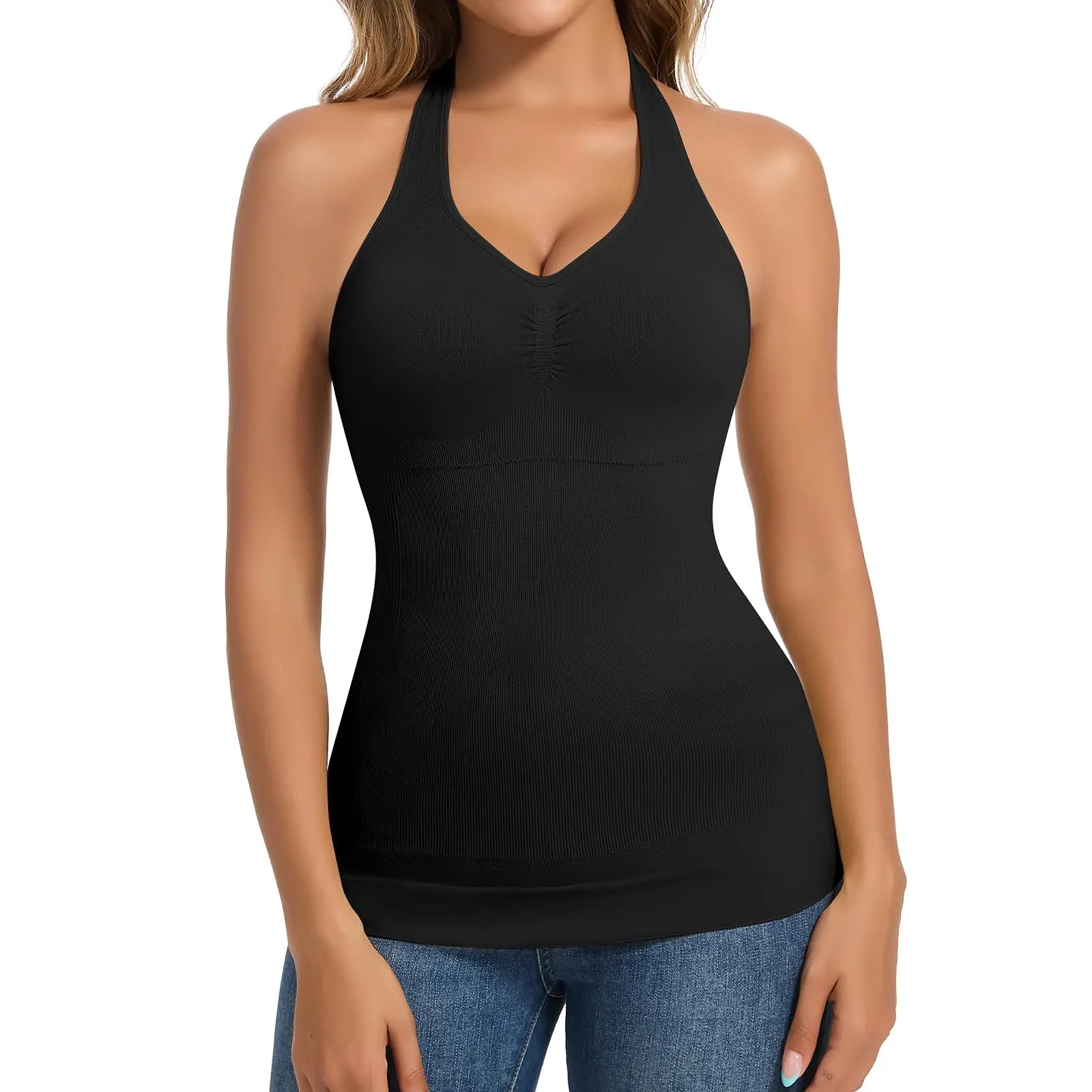 Joyshaper Women's V-Neck Halter Shapewear Tank - Tummy Control Compression Cami with Built-in Bra, Body Contouring, Comfortable for Wedding, Party, Nightwear, Sexy, Tank Tops, Fit, Evening, Nylon Blend