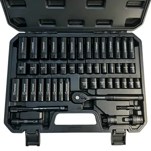 50PCS 3/8 Inch Drive Socket Wrench Tool Set, Metric Deep & Standard Hex Socket Ratchet Kit with Extension Bars & Adapter, Durable Hand Tools in Hard Storage Case for Auto & Motorcycle Garage Repair