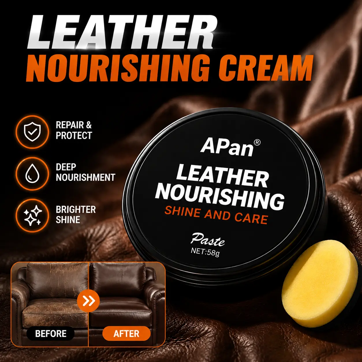 58g Leather Nourishing Cream, 2.045oz Leather Care Balm with Plastic Lid, Restores & Maintains Leather Shine, Ideal for Jackets, Shoes, Bags, Sofas and All Leather Items
