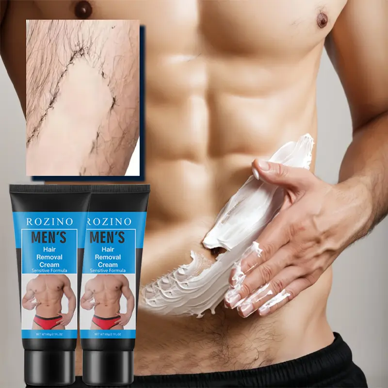 Men's Painfree Body Hair Removal Cream - 2-Pack Deal, Gentle Hypoallergenic Depilatory Cream for Sensitive Skin, Thick Hair Root Dissolve, Full Body Use (Chest, Back), 60g Long-Lasting Smooth, Animal By-Product Free, Home Essentials