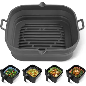 Silicone Square Reusable Air Fryer Liners Collapsible Basket Easy to Clean 8.5 Inch for 5.8 to 8 Qt Baking Tray Oven Accessories