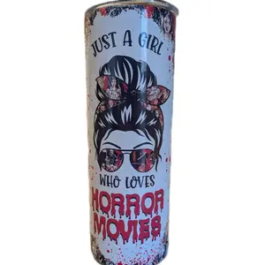 Just A Girl Who Loves Horror Movies Tumbler - Unique Design for Horror Movie Enthusiasts