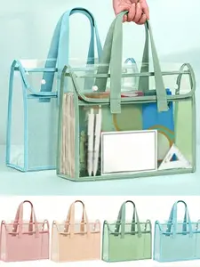PVC Clear Book Bag, Transparent File Folder with Snap Button, Waterproof Document Pouch for School Office, Double Layer Storage Heavy Duty – For Students Home Use