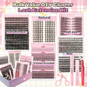 Bulk Value DIY Cluster Lash Extension Kit | Huge Quantity Individual Lashes, Natural/Voluminous/Cat Eye/Fox Eye Multi Styles, Fast Easy Application Home Lash Set with Bond Remover Tweezers