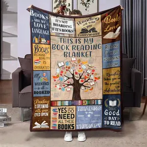 Book Themed Blanket, Soft Throw Blanket, Air-conditioned Room Blanket, Warm Nap Blanket, Blanket Gifts for Home Office Travel Camping