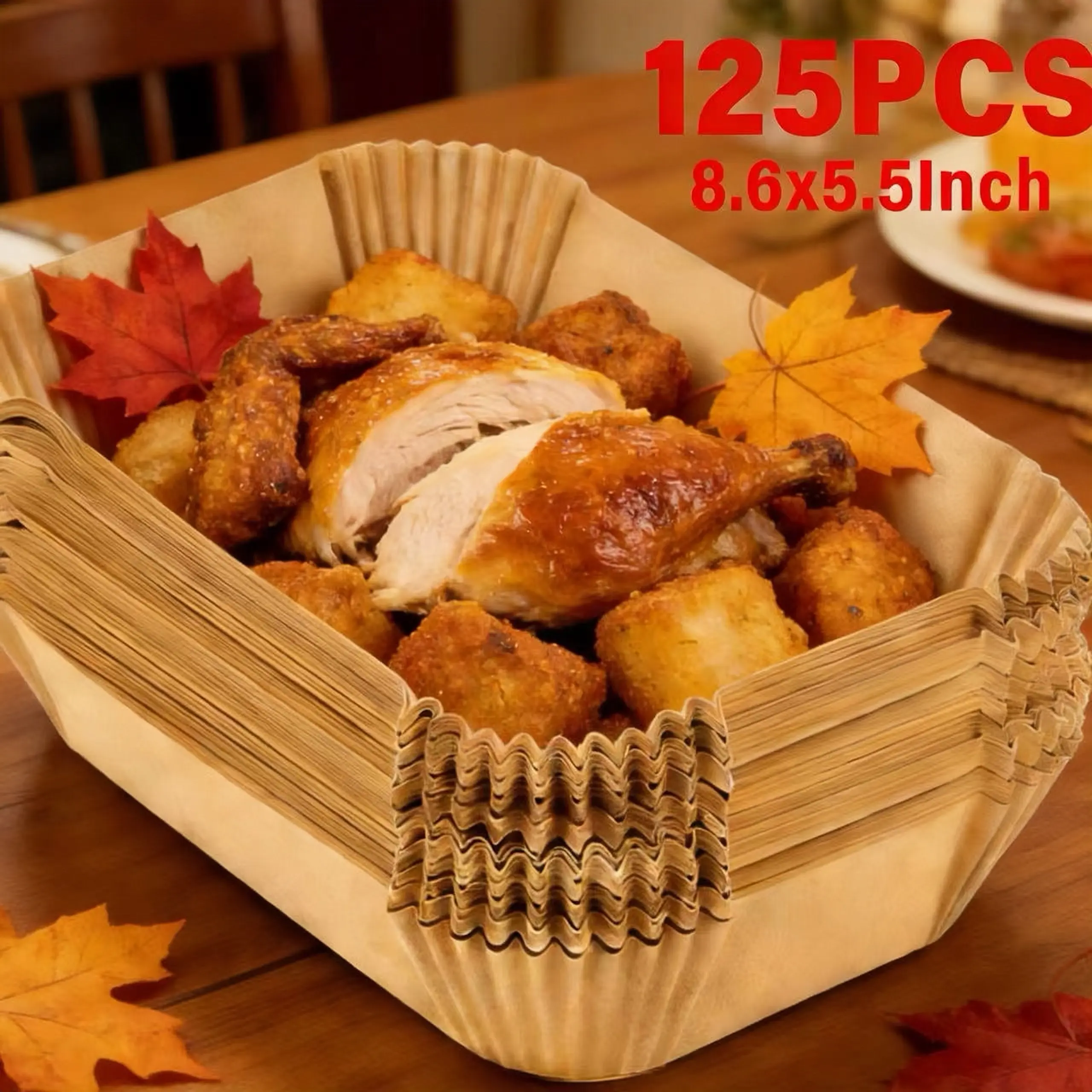 125pcs Single-Use Rectangular Degradable Kitchen Air Fryer Liners with Cover for Dual Air Fryers - Oil-Proof, Heat-Resistant Easy Cleanup Solution for Game Day Snacks, Prevents Charred Bits, Ideal Mother’s Gift