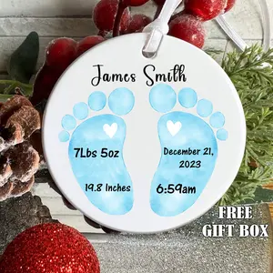 Newborn Birth Stats Ornament, Personalized Ornament, Custom Ornament, Gifts 2025, Baby Gifts, New Mom, Newborn Footprints, Christmas, Girls Boys Design