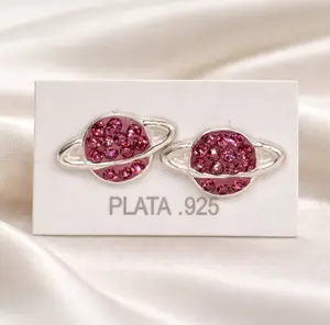 Aretes Saturno CZ Plata 925 - 8mm