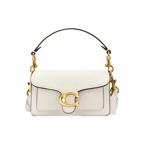 Women's COACH Tabby 12 Mini Top Handle Genuine Leather Handbag - Chalk White with Classic C Logo, Hand Shoulder Bag