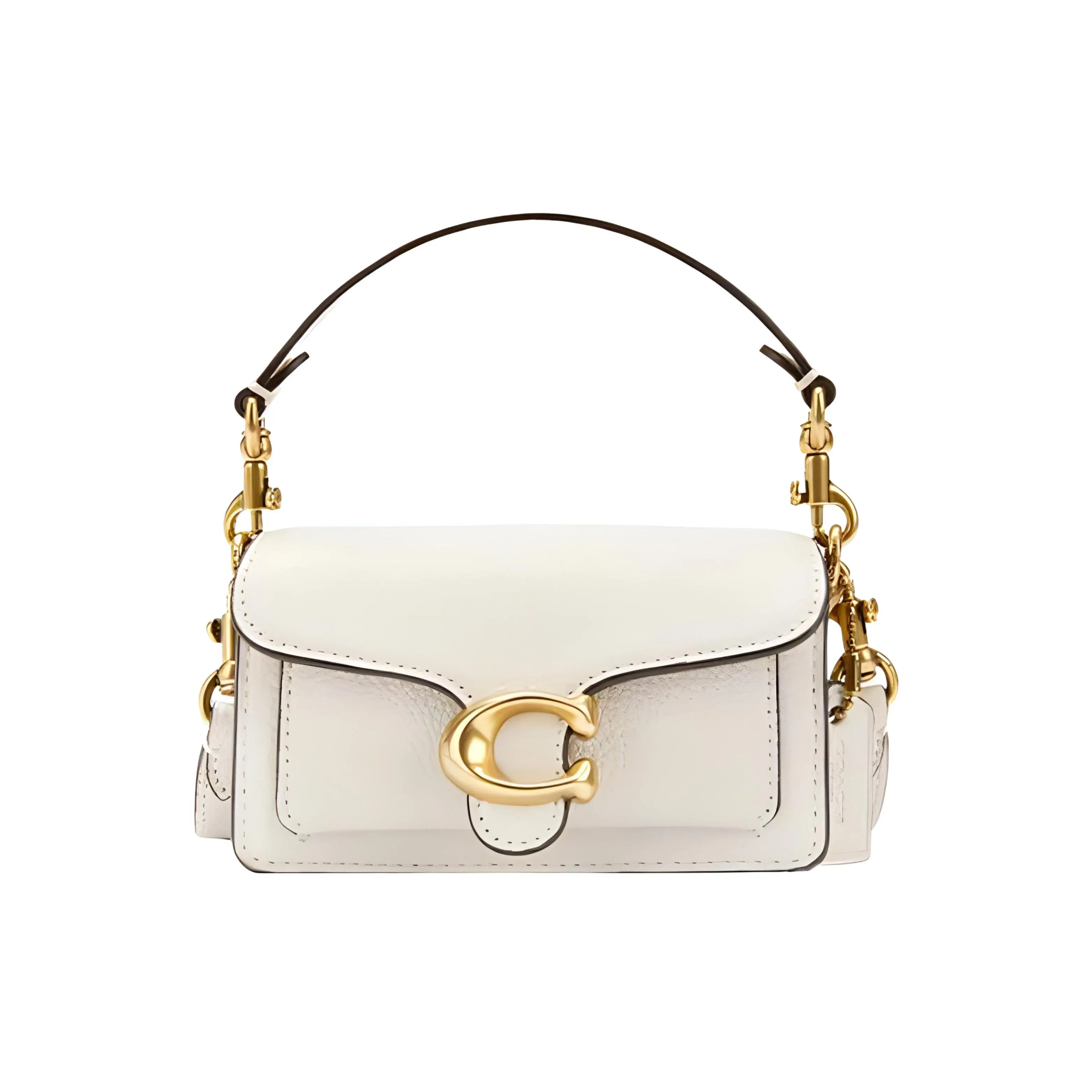 Women's COACH Tabby 12 Mini Top Handle Genuine Leather Handbag - Chalk White with Classic C Logo, Hand Shoulder Bag