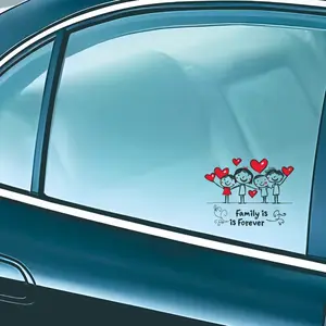 1PC Fits personality family vehicle windows, during urban commutes & parent-child gatherings, the red-white heart+stick figure+black window contrast instantly show “family warmth core in trend vibe” Car Stickers Sticker For Cars Car Decals