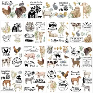 12 Sheet Farmhouse Rub on Transfer for Furniture and Crafts Rustic Animals Letters Rub on Transfer Stickers Decal for Morning Farmhouse School Home Office DIY Art Craft Decor, 5.5 x 5.5 Inch