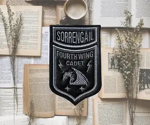 Fourth Wing Violet Sorrengail Cosplay Embroidered Faux Leather Patch 4.5" x 2.7" Handcrafted Iron-On for Jackets Bags Book Sleeves Ideal for Fans & Cosplayers