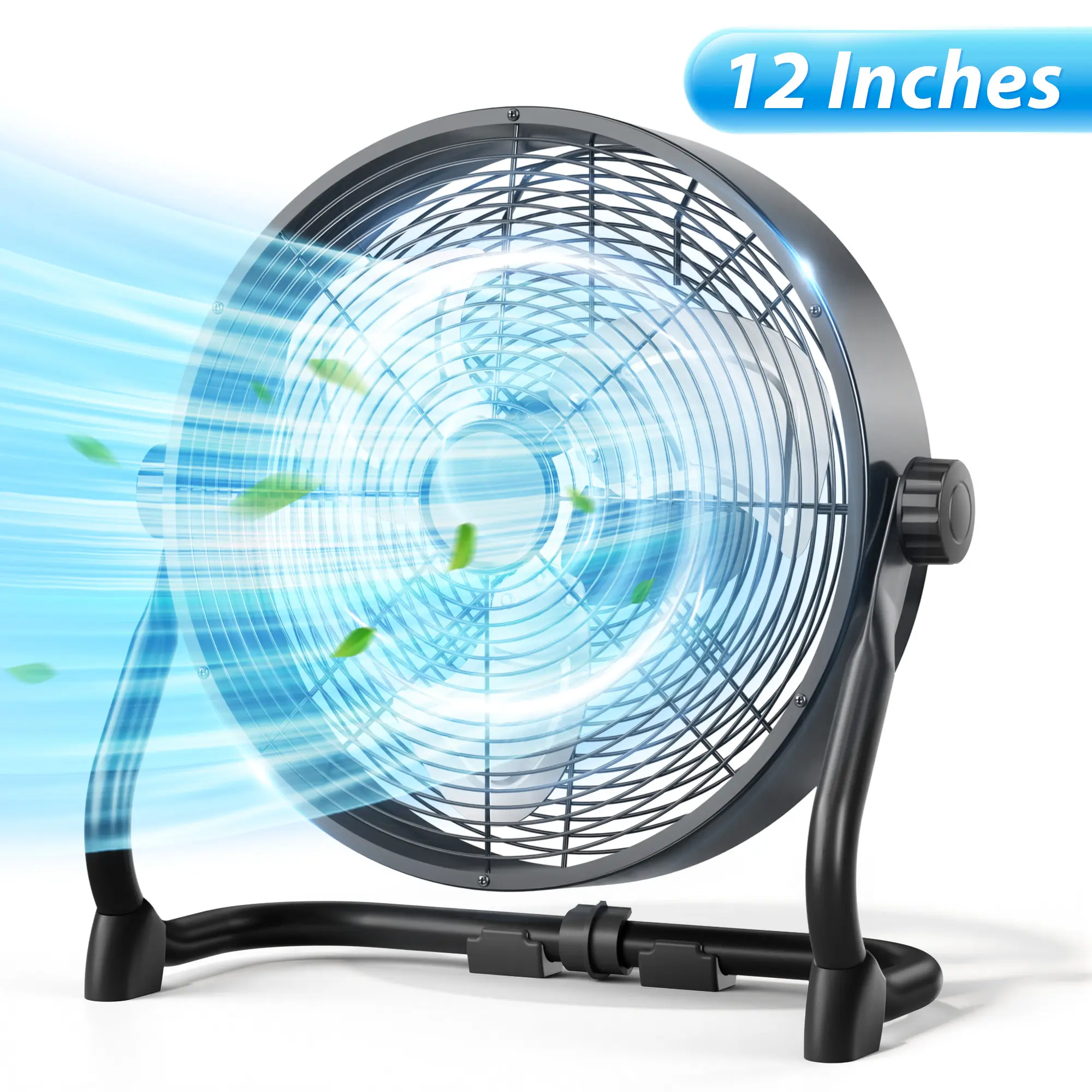 12'' Rechargeable Floor Fan, Portable Quiet Personal Fan Cordless Fan 360° Tilt, 9 Wind Speed, High Velocity Heavy Duty Metal Floor Fan for Camping Hurricane Home Garage