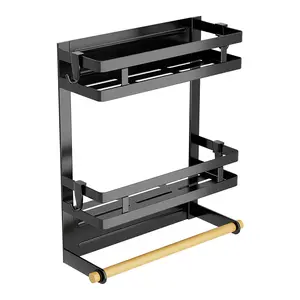 Sowyem Spice Racks Magnetic for Refrigerator, Magnetic Spice Shelves with Paper Holder, Moveable Hook Rack, Magnetic Fridge Organizer Set