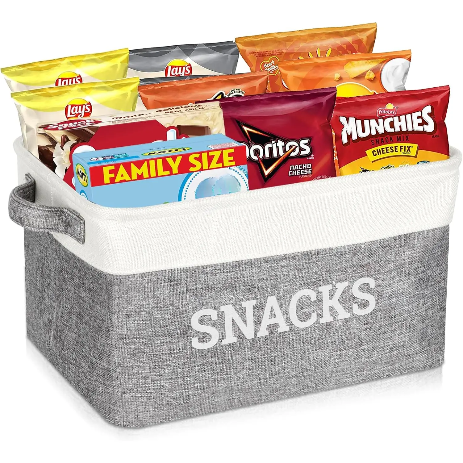 Snack Organizer for Pantry, Foldable Fabric Snack Storage Basket with Handles, Snack Bin Pantry Storage and Organization, Snack Organizer for Countertop, Kitchen, Movie Night, Office, Waiting Room