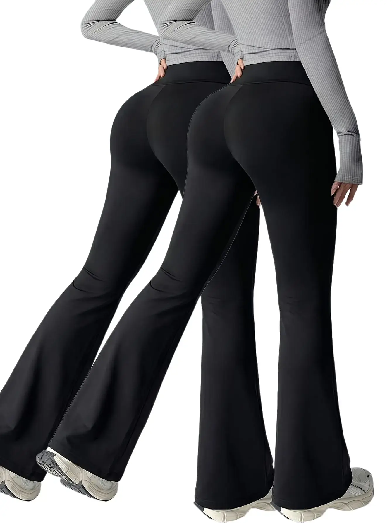 2PCS Women's Butt Lifting High-Waisted Stretchy Bootcut Pants with Pockets - V-Crossover  Yoga Pants, Slim Fit Stretchy Trousers for Gym Training Casual Work, Solid Color Machine Washable