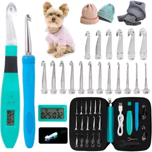 Crochet Hooks Set Digital -   Counter to Track Rows and Stitches - Crochet Kit with 18 Different Size Interchangeable Crochet  with 2 Levels Led