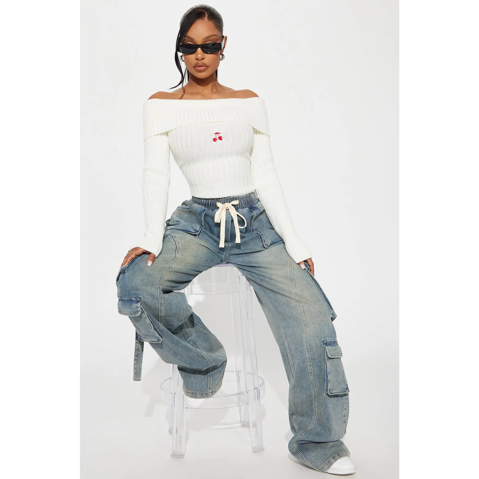 Tall Met My Match Baggy Cargo Jeans - Vintage Wash