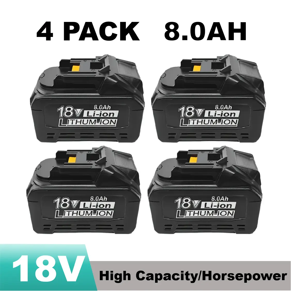 Makita 18V 8.0Ah Li-Ion Battery Pack - 4 Pack High Capacity Rechargeable Tool Batteries Compatible with BL1860 BL1850B BL1850 Series Tools