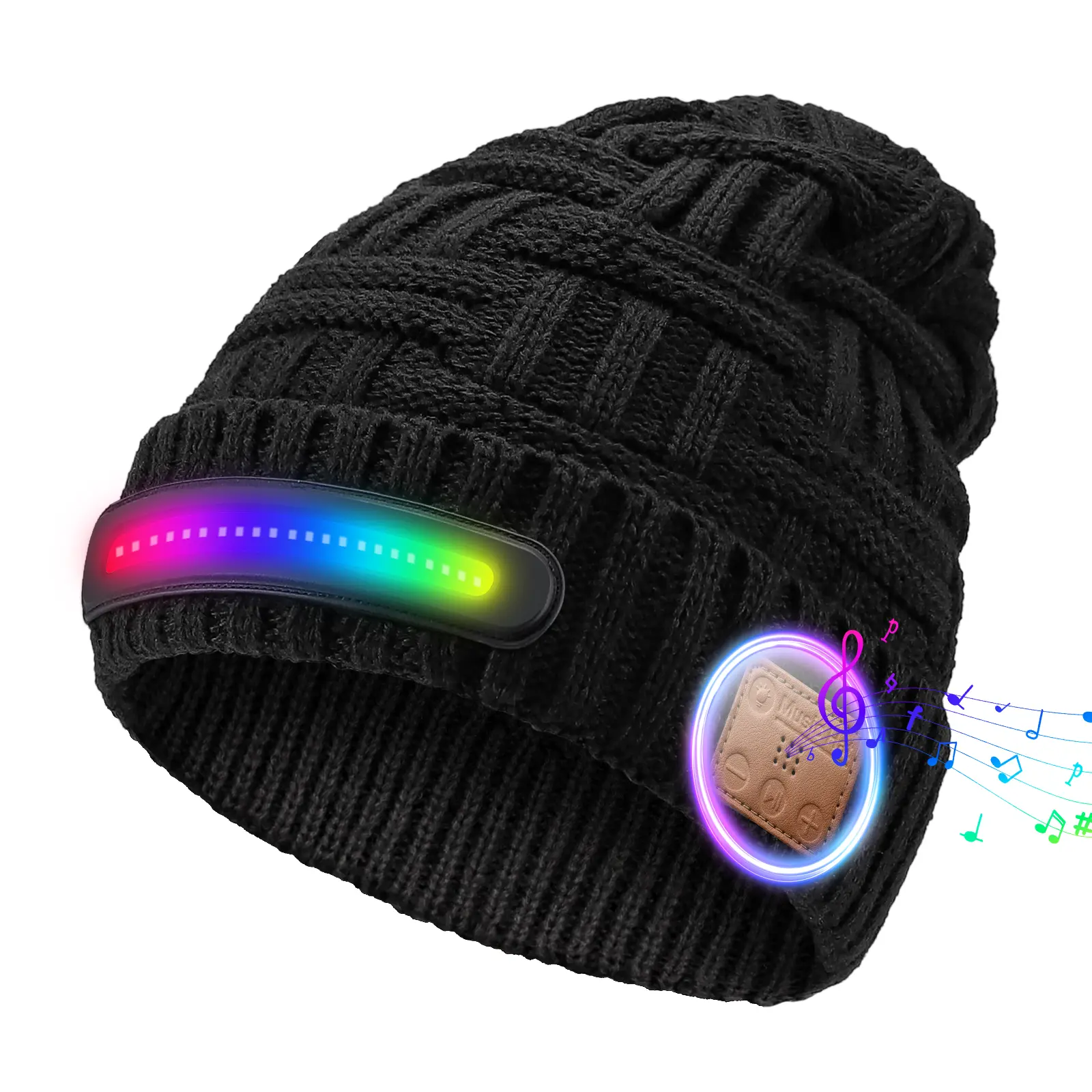 Unisex Bluetooth Beanie Hat with Rechargeable LED Light, Winter Knit Outdoor Hiking Hat with Speakers for Night Running and Sports, Led Lighting Charger, Unisex Design, Usb Charging, Sports Hat