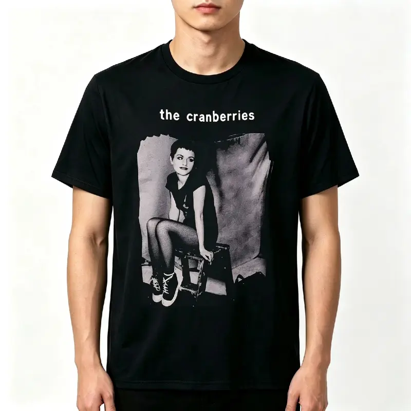 1pc Women's Vintage The Cranberries Band Graphic T-Shirt - 90s Retro Music Nostalgia Black & White Photography Print, Casual Short Sleeve Tee, Machine Washable All-Season Comfort, Perfect Gift for Music Fans, Comfortable Clothing,