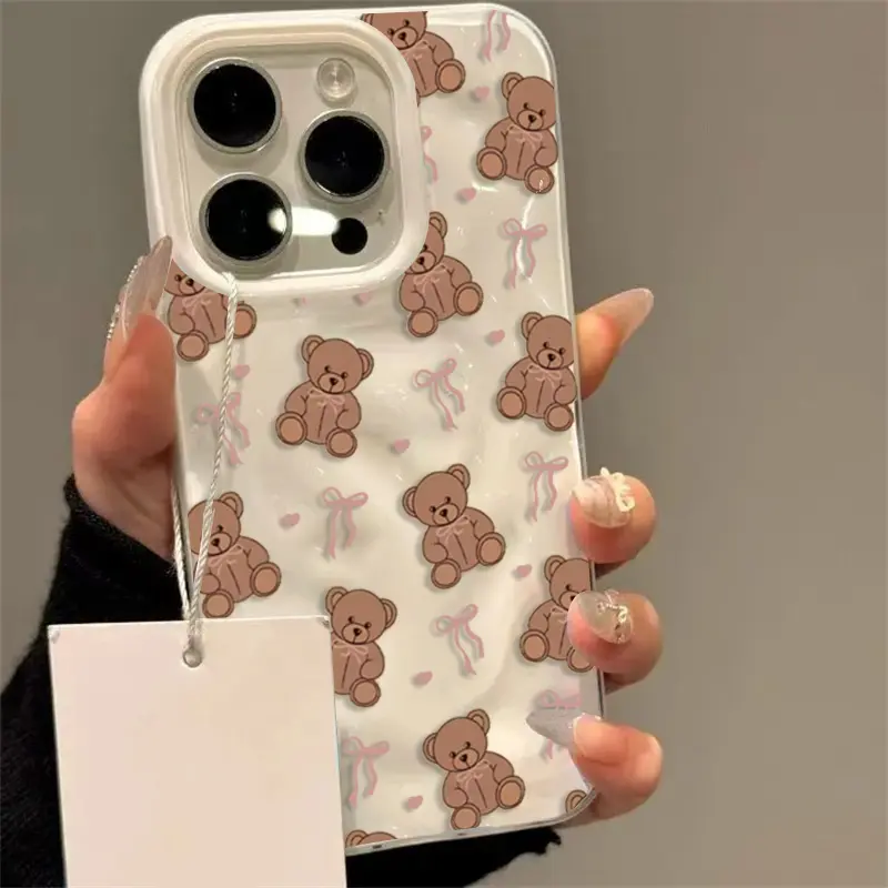 Cute and sweet heart-patterned phone case with a bow bear design, compatible with iPhone 17/16/15/14/13/12/11/X/XS/XS Max, suitable as a holiday gift for friends, family, or yourself., Accessories, Smartphone, Cellphone, Handheld summerwins
