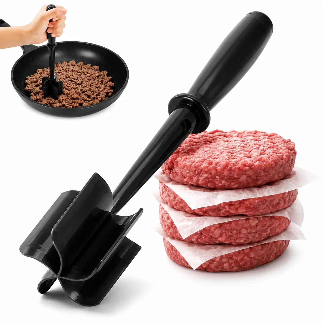 Handheld Meat Chopper, Manual Meat Mincer & Hamburger Meat Masher, Non-Stick Kitchen Tool for Ground Beef, Chicken Shredding & Cooking, Multifunctional Cooking Accessory