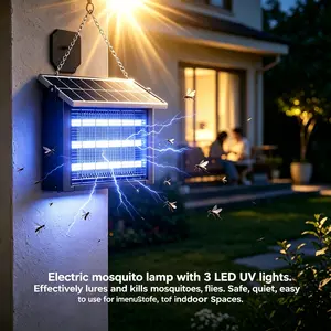 Electronic Mosquito Zapper, Solar-Powered Outdoor Insect Killer with 3 LED Lamps, Waterproof Electric Shock Device, Car Battery Repair Tool Accessory for Patio, Garden