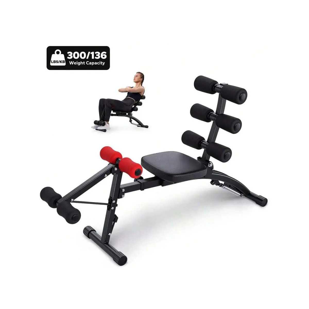 Adjustable Workout Bench, Iron Alloy Abdominal Crunch Machine with Soft Foam Rollers and Ergonomic Design for At Home Ab Workout, Abs, Workouts For Flat Tummy