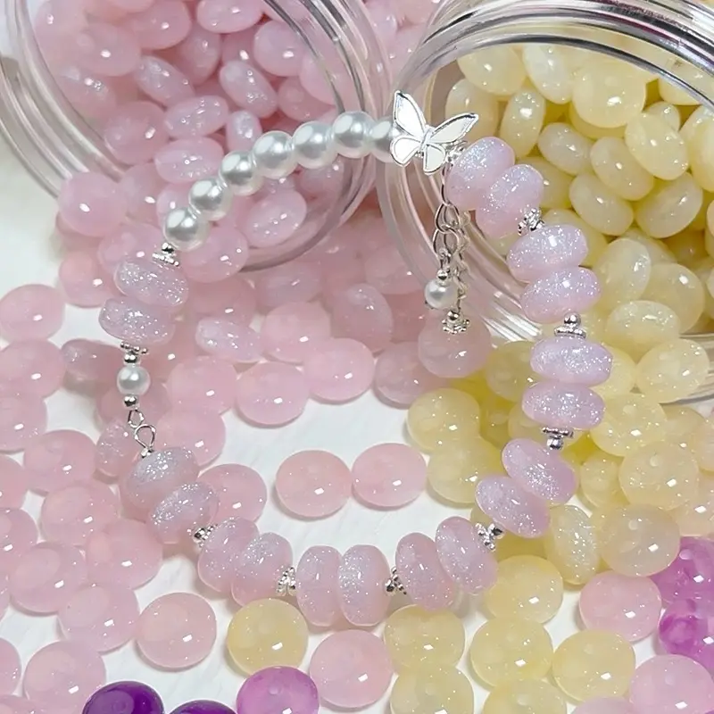 B012 Rectangular 6x10mm Fine Glitter Resin Abacus Beads, Handmade DIY Beading Supplies Set, Jewelry Beads Making Materials for Bracelets, Necklaces